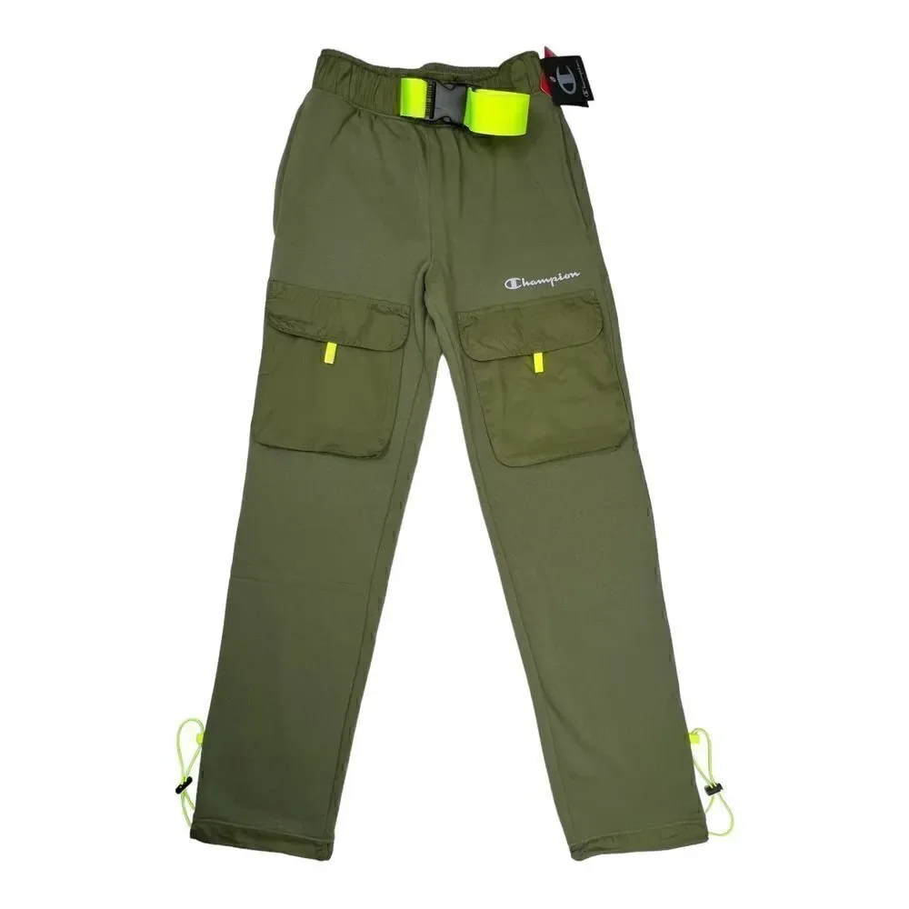 New Champion Men US XS Olive Fleece Pants Patch Pockets Sport Warm Joggers - Picture 4 of 13